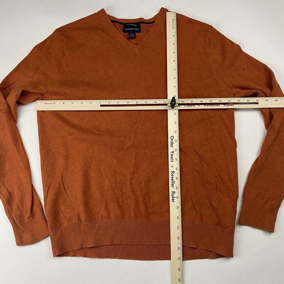 Lands End 100% Supima Cotton Orange V-Neck Sweater Sz LT Large Tall Long Sleeve - Picture 2 of 9